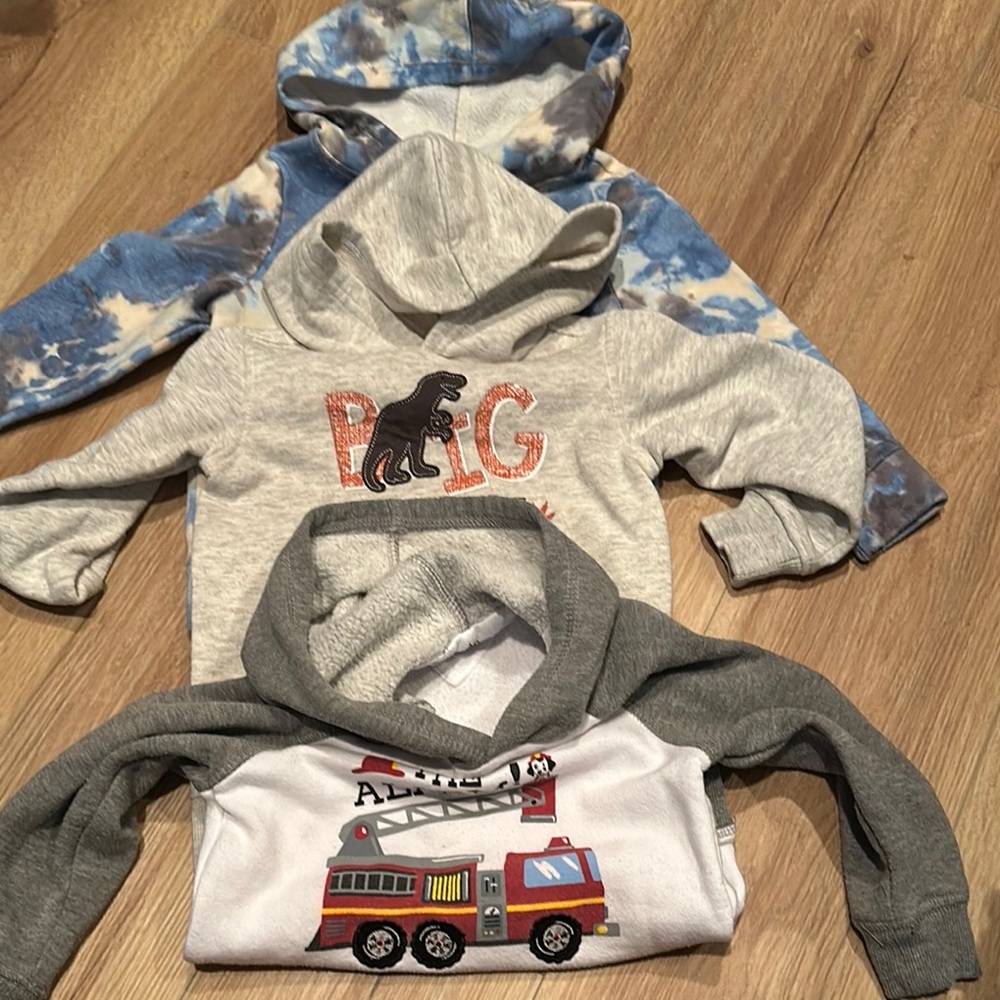 Kids Dinosaur and Fire Truck Hoodies - Gray and Blue